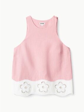 STAUD Pink and White Floral Eyelet Tank Top
